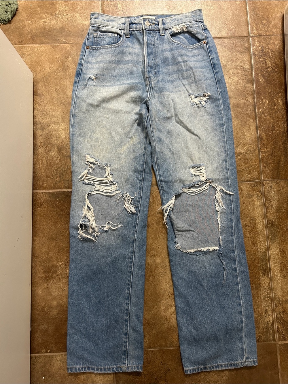 Cello Light Blue Distressed Straight Leg Jeans